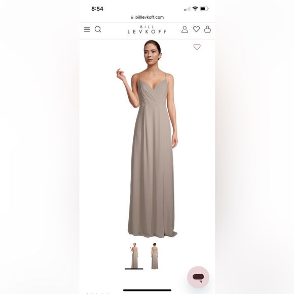 Bill Levkoff Ryan Chiffon V-Neck A-Line Princess Dress Cashmere - Picture 1 of 2